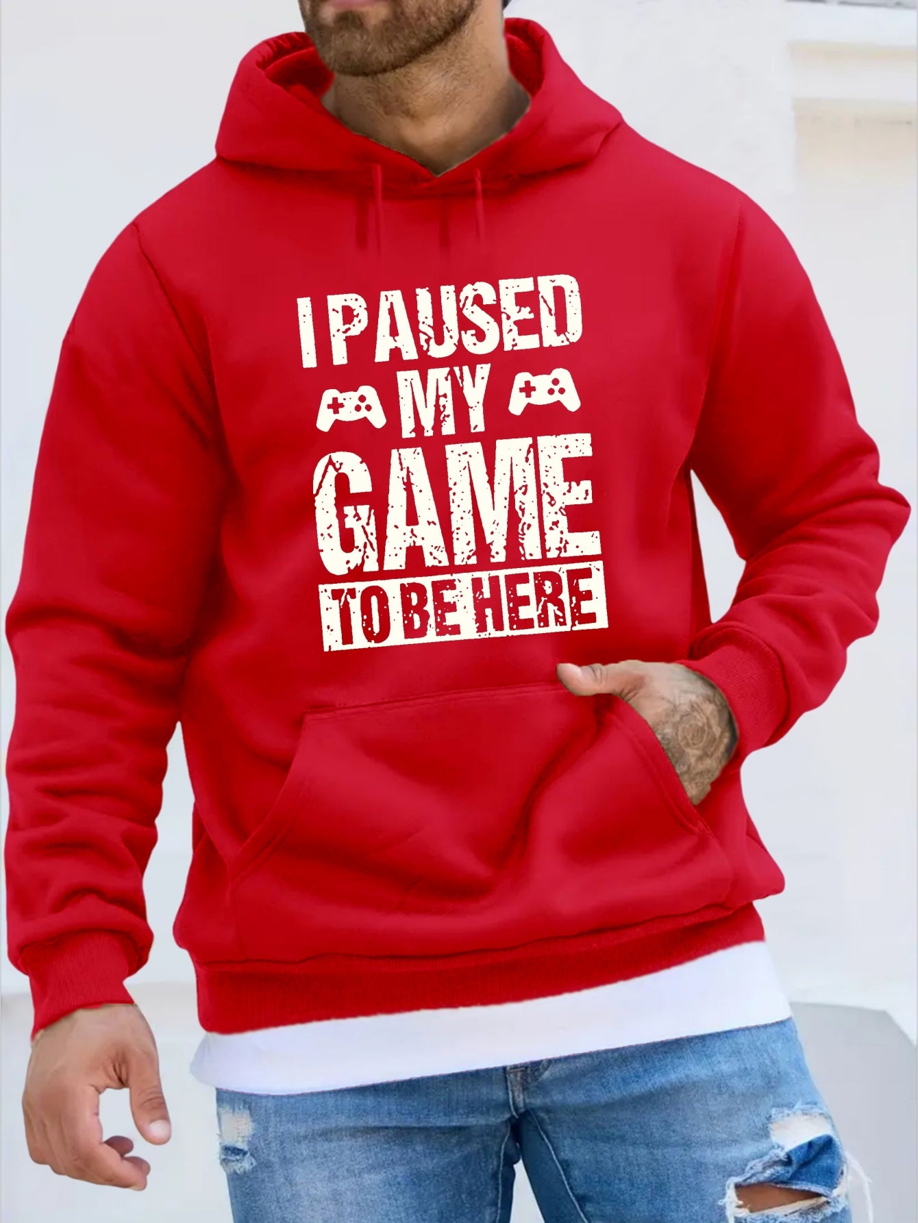 Funny I Paused My Game Print Hoodie, Cool Hoodies For Men, Men's Casual Graphic Design Pullover Hooded Sweatshirt With Kangaroo Pocket Streetwear For Winter Fall, As Gifts