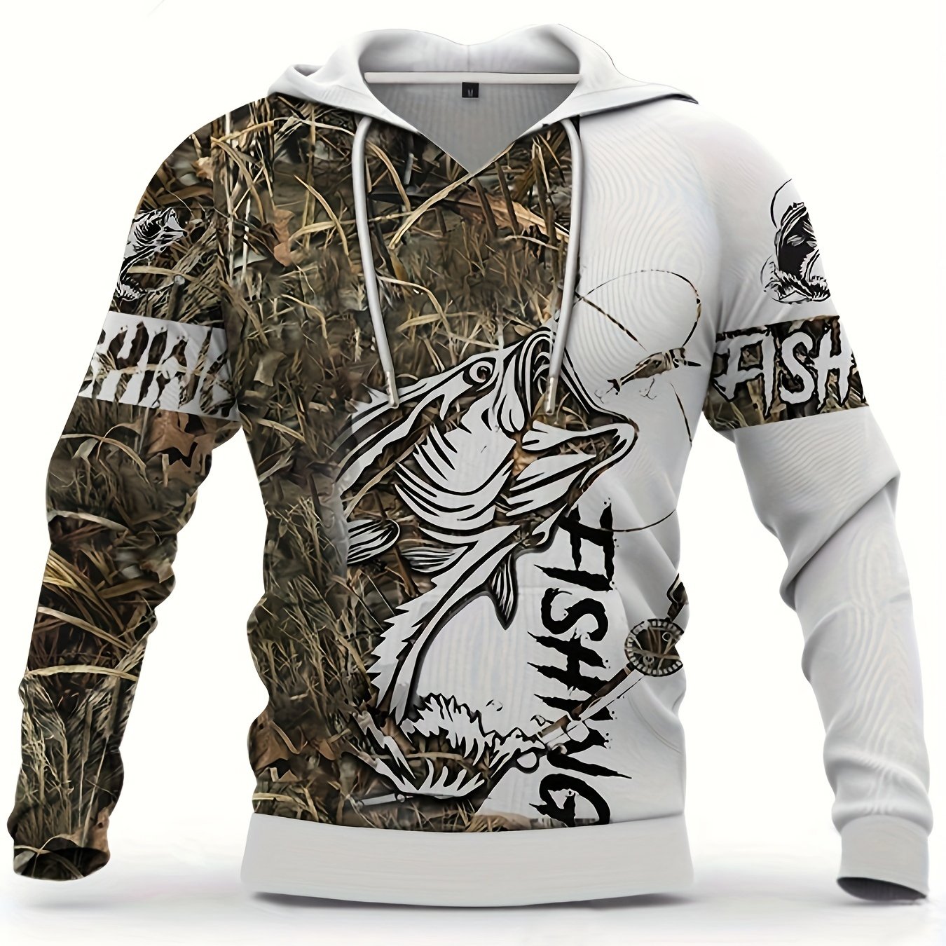 Men's Casual Fishing Pattern 3D Print Hooded Sweatshirt