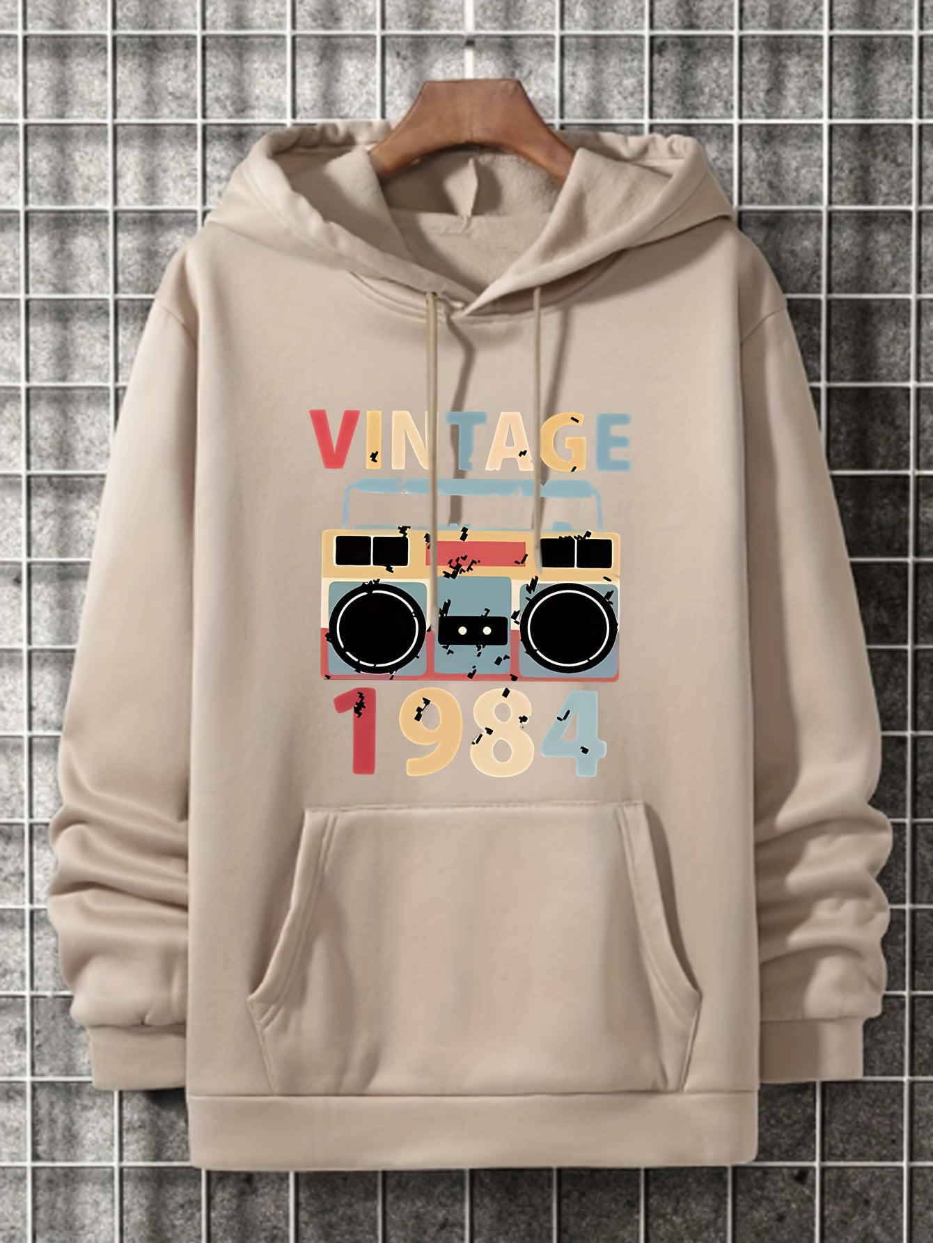 Hoodies For Men, 'Vintage' Retro Stereo Print Hoodie, Men's Casual Pullover Hooded Sweatshirt With Kangaroo Pocket For Spring Fall, As Gifts