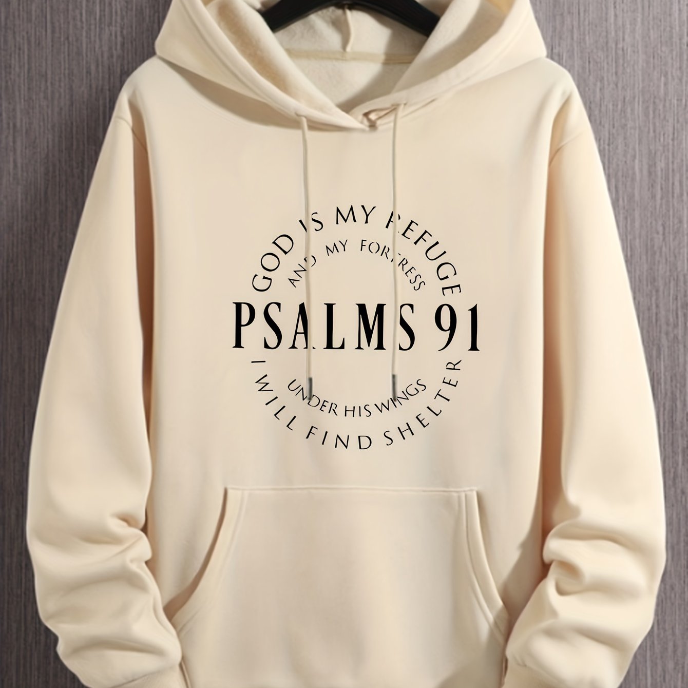 PSALMS 91 Print Hoodies For Men, Graphic Hoodie With Kangaroo Pocket, Comfy Loose Drawstring Trendy Hooded Pullover, Mens Clothing For Autumn Winter