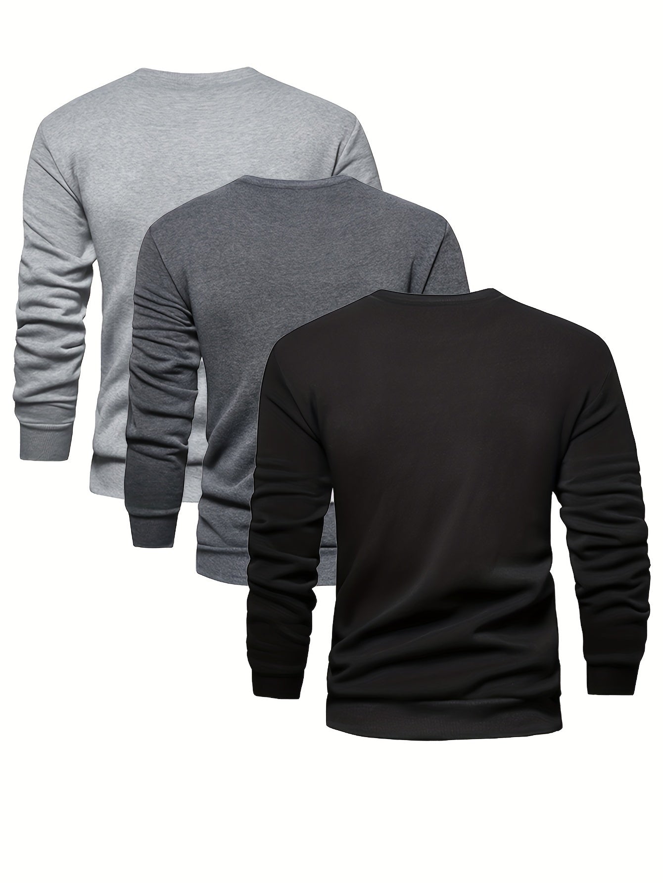 3pcs Men's Autumn And Winter Thickened Warm Skin-friendly Soft Sweater, Skinny Long Sleeve Crew Neck Warm Undershirts Tops