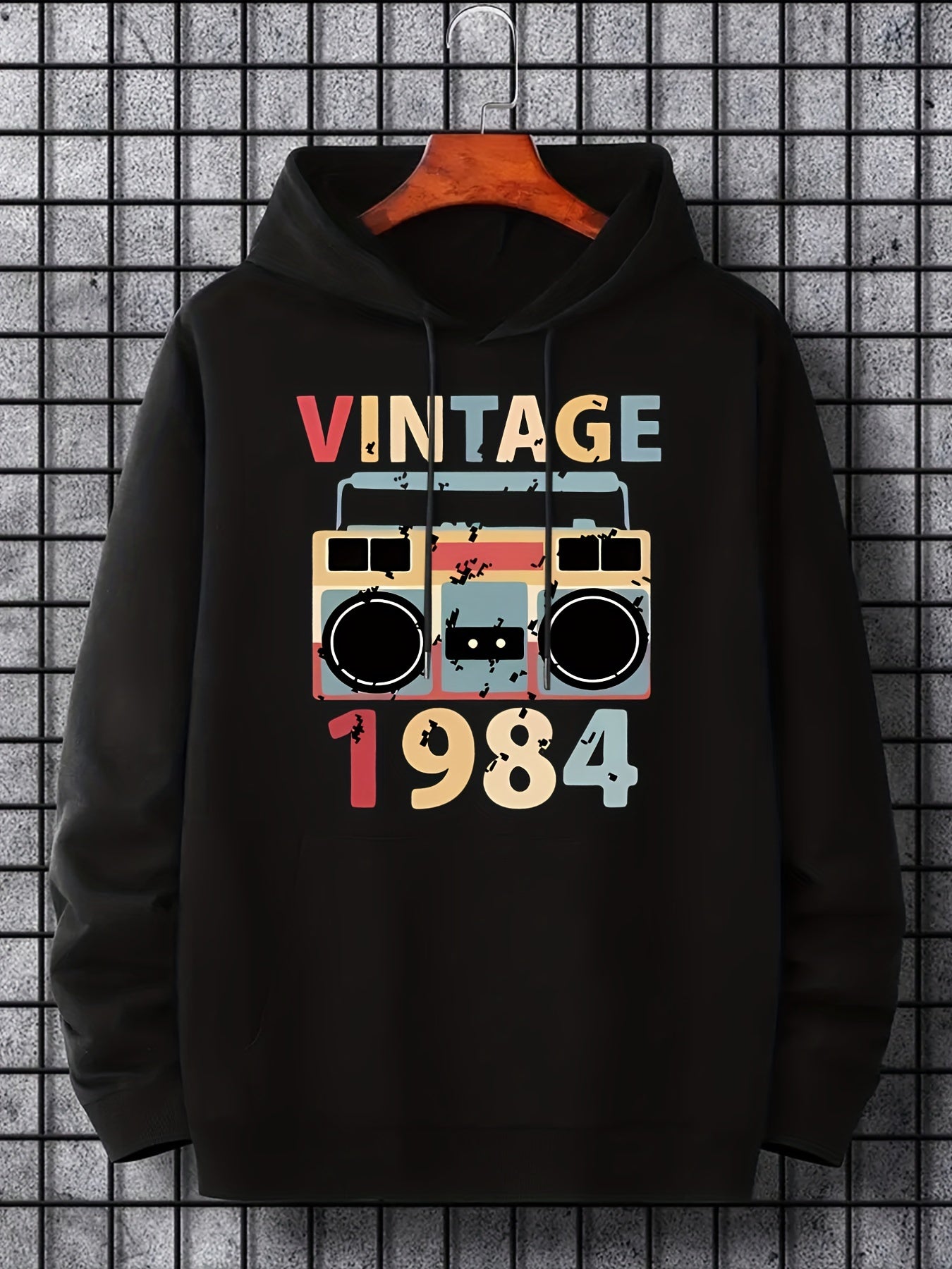 Hoodies For Men, 'Vintage' Retro Stereo Print Hoodie, Men's Casual Pullover Hooded Sweatshirt With Kangaroo Pocket For Spring Fall, As Gifts