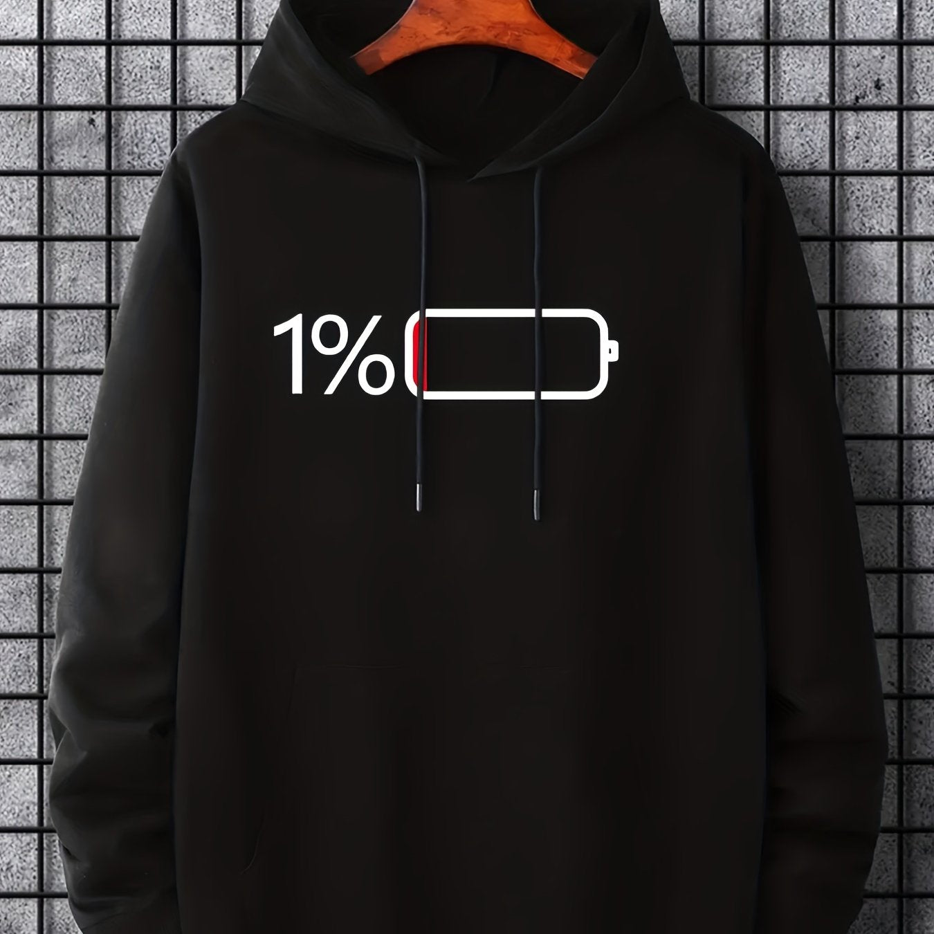Hoodies For Men, Battery Low Graphic Hoodie, Men's Casual Pullover Hooded Sweatshirt With Kangaroo Pocket For Spring Fall, As Gifts