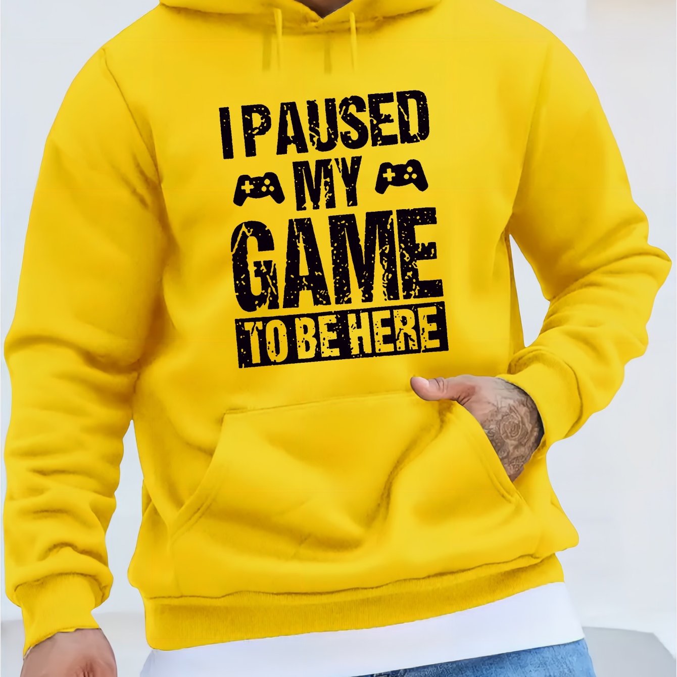 Funny I Paused My Game Print Hoodie, Cool Hoodies For Men, Men's Casual Graphic Design Pullover Hooded Sweatshirt With Kangaroo Pocket Streetwear For Winter Fall, As Gifts