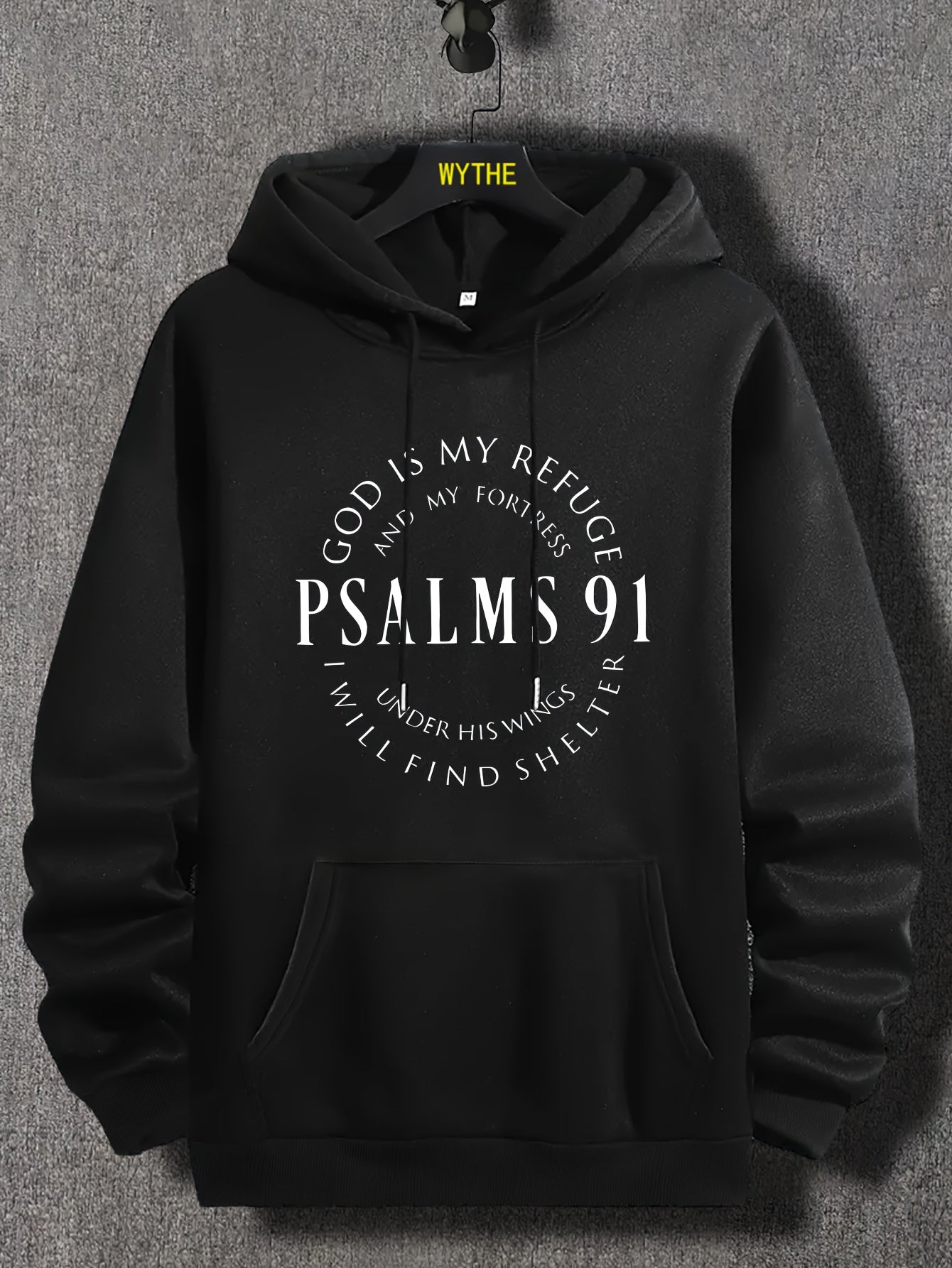 PSALMS 91 Print Hoodies For Men, Graphic Hoodie With Kangaroo Pocket, Comfy Loose Drawstring Trendy Hooded Pullover, Mens Clothing For Autumn Winter
